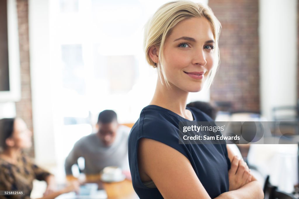 Woman smiling in cafe