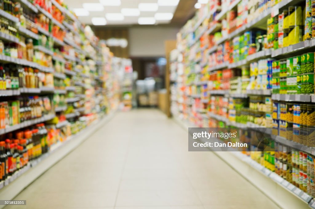 Defocussed view of grocery store aisle