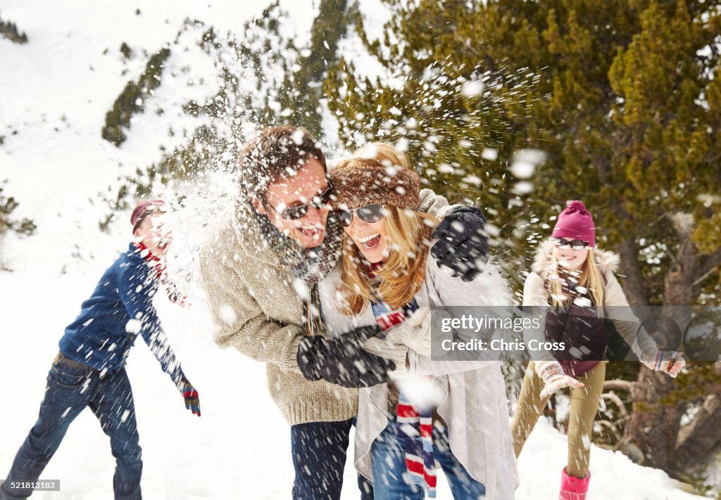 Friends playing in the snow