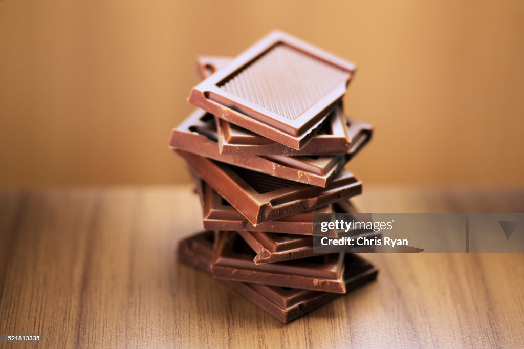 Close up of stack of chocolate squares