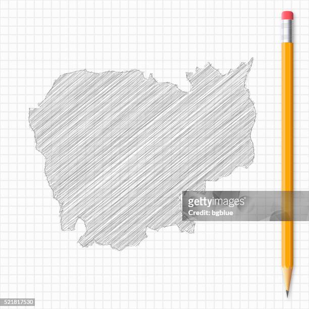 cambodia map sketch with pencil on grid paper - cambodia pattern stock illustrations