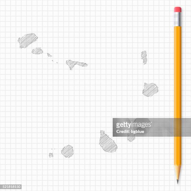 stockillustraties, clipart, cartoons en iconen met cape verde map sketch with pencil on grid paper - praia