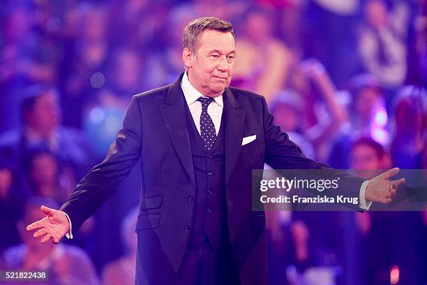 Roland Kaiser performs at the 'Das grosse Schlagerfest - Die ueberraschende Show der Besten mit Florian Silbereisen' on April 16, 2016 in Halle,...