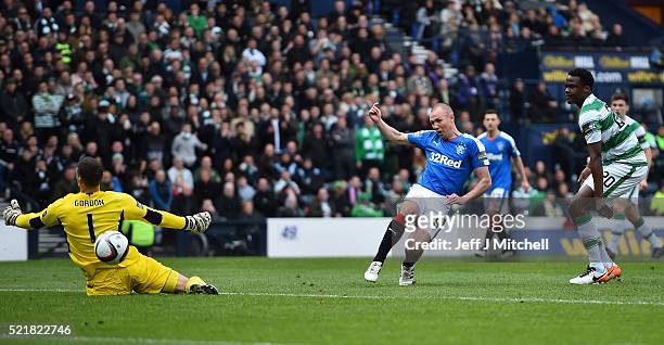 Kenny Miller of Rangers scores the opening goal of the game during the William Hill Scottish Cup semi final between Rangers and Celtic at Hampden...