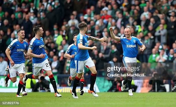 Kenny Miller of Rangers celebrates after scoring the opening goal of the game during the William Hill Scottish Cup semi final between Rangers and...