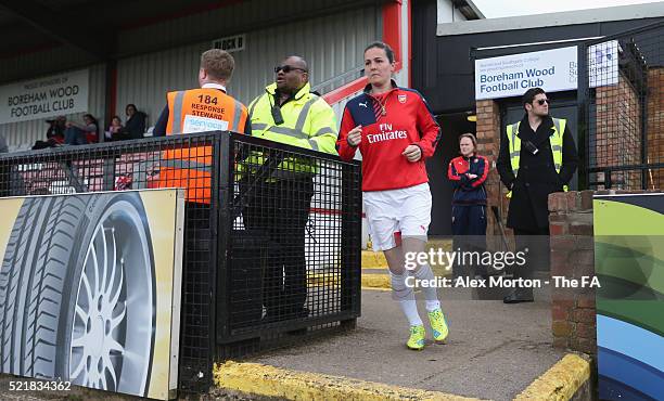 Natalia Pablos Sanchon of Arsenal enters the pitch to warm up prior to the SSE Women's FA Cup Semi-final match between Arsenal Ladies and Sunderland...