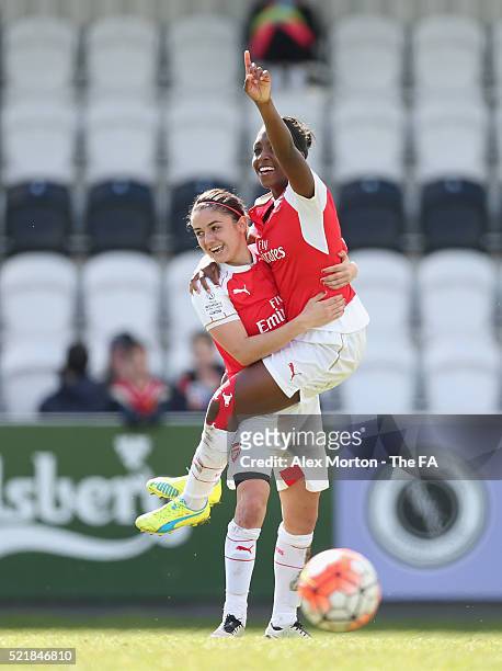 Dan Carter of Arsenal celebrates after scoring their second goal during the SSE Women's FA Cup Semi-final match between Arsenal Ladies and Sunderland...