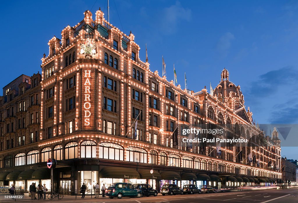 Harrods in Knightsbridge at dusk