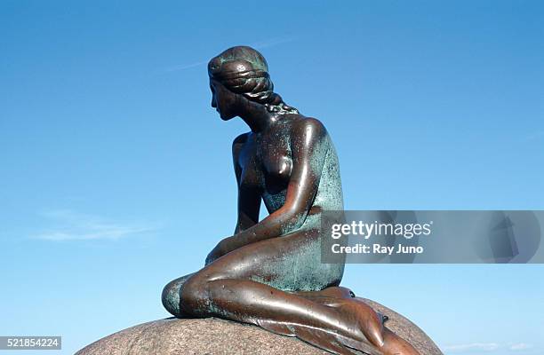 the little mermaid by edvard eriksen - bronze statue stock pictures, royalty-free photos & images