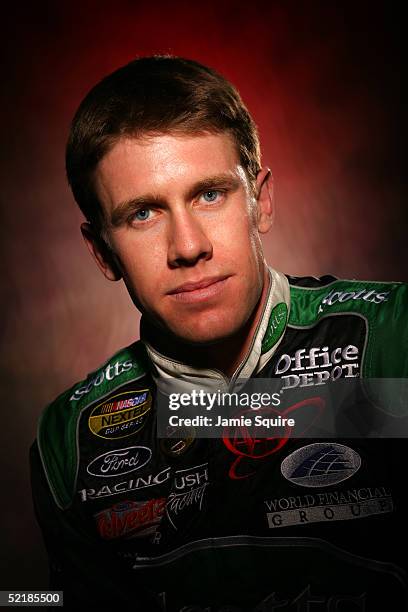 Carl Edwards, driver of the Roush Racing Ford, poses during Media Day for the NASCAR Nextel Cup Daytona 500 on February 10, 2005 at the Daytona...