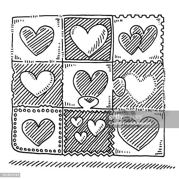 love heart pattern drawing - quilt stock illustrations