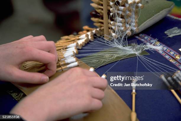 lace maker at work - lace making stock pictures, royalty-free photos & images