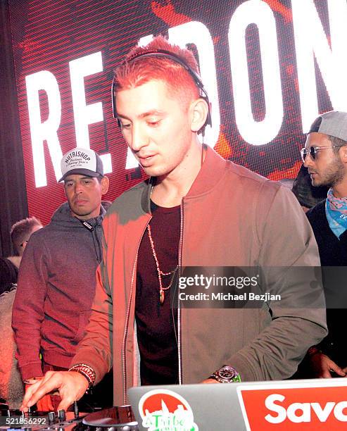 Politik performs on stage at the Levi's Brand and RE/DONE Levi's presents NEON CARNIVAL with Tequila Don Julio on April 16, 2016 in Thermal,...