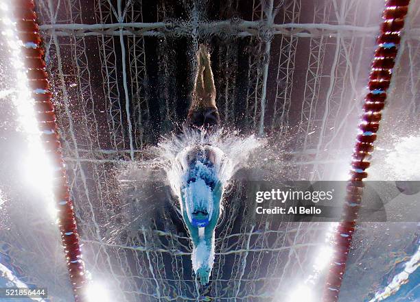 Larissa Oliveira of Brazil swims the Women's 200m Freestyle heats during the Maria Lenk Trophy competition at the Aquece Rio Test Event for the Rio...