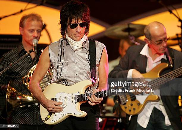 Musician Jeff Beck performs onstage at the MusiCares 2005 Person of the Year Tribute to Brian Wilson at the Palladium on February 11, 2005 in...