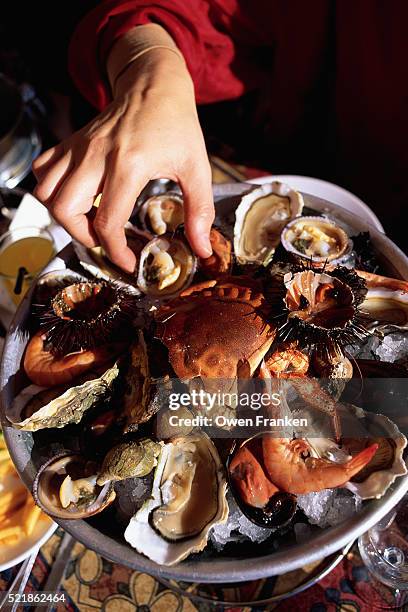 platter of shellfish - seafood platter stockfoto's en -beelden