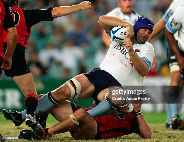 David Lyons of the Waratahs in action during the Super 12 trial match between the NSW Waratahs and the Crusaders at the Aussie Stadium February 12,...