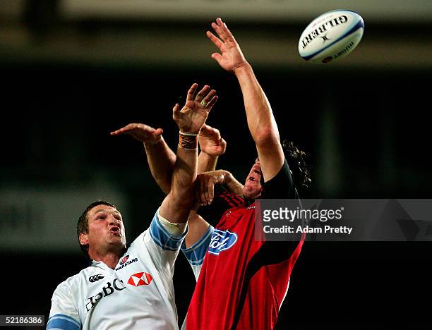 Justin Harrison of the Waratahs in action during the Super 12 trial match between the NSW Waratahs and the Crusaders at the Aussie Stadium February...