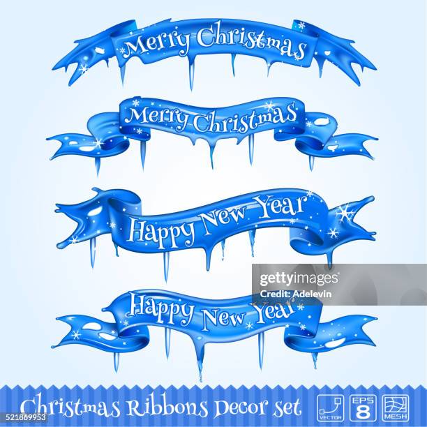 ice ribbons christmas set - icicles stock illustrations