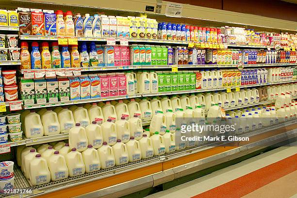 dairy products at the supermarket - dairy aisle stock pictures, royalty-free photos & images