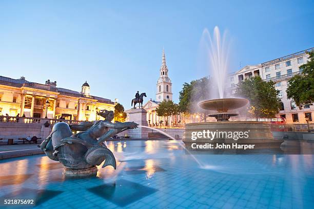 trafalgar square at twilight, london - trafalgar square stock pictures, royalty-free photos & images