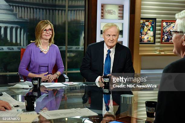 Pictured: Kathleen Parker, Columnist, The Washington Post, left, and Chris Matthews, Host, MSNBCs Hardball right, appear on "Meet the Press" in...
