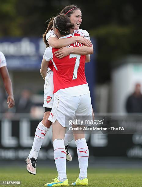 Danielle van de Donk of Arsenal celebrates after scoring their fourth goal with team mate Natalia Pablos Sanchon during the SSE Women's FA Cup...