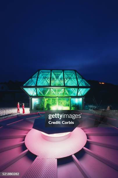 Small greenhouse at Biosphere II. It has 1/300th the volume of the planned Biosphere complex and is used to test ideas about closed ecosystems. In...