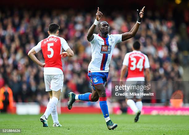 Yannick Bolasie of Crystal Palace celebrates after scoring his team's first goal of the game during the Barclays Premier League match between Arsenal...