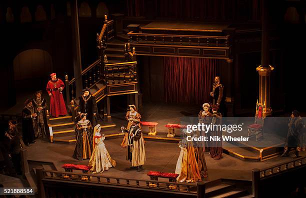 Actors perform Shakespeare's Henry VIII in the open air Elizabethan Theater during the Oregon Shakespeare Festival in the Southern Oregon town of...