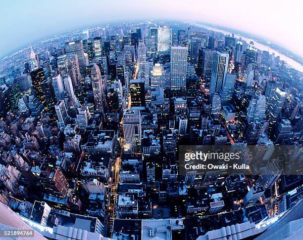 manhattan, from the empire state building - fisheye stock pictures, royalty-free photos & images