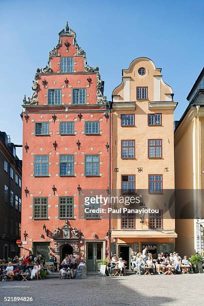 historic cafes in stortoget, gamla stan. stockholm, sweden - stockholm old town stock pictures, royalty-free photos & images