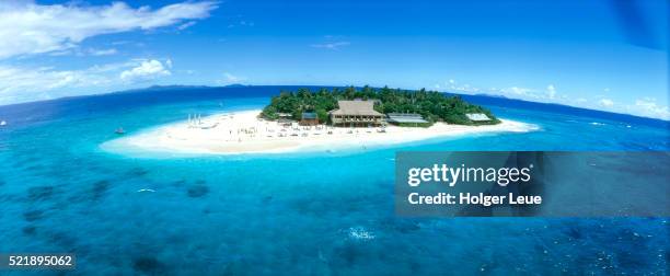 aerial panorama of beachcomber island - beachcomber island stock pictures, royalty-free photos & images