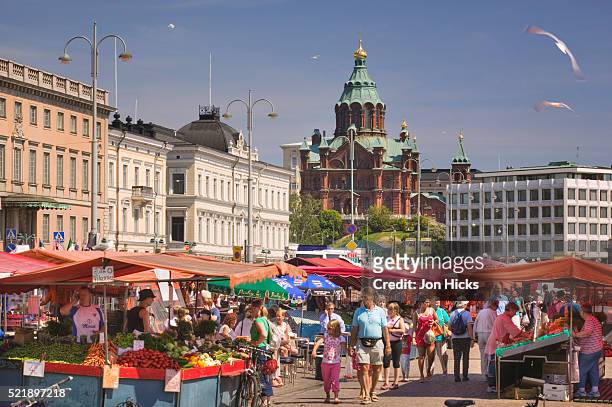 market square and uspenski orthodox cathedral - finland stock pictures, royalty-free photos & images
