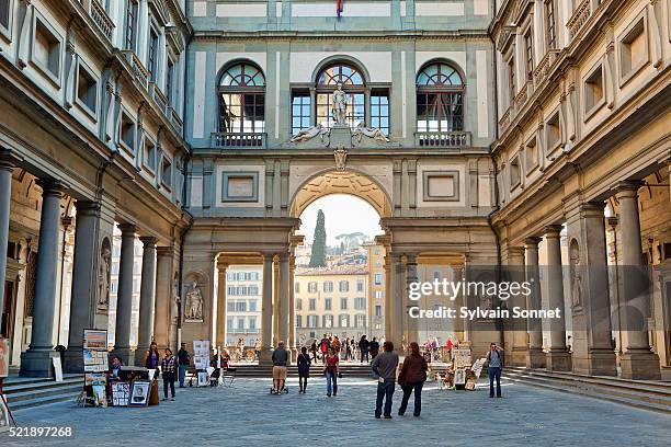 italy, florence, vasari corridor of galleria degli uffizi - firenze fotografías e imágenes de stock