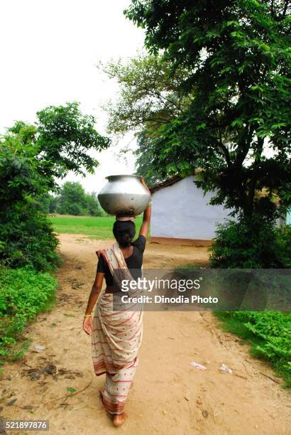 ho tribes woman carrying pot on head, chakradharpur, jharkhand, india - chakradharpur stock pictures, royalty-free photos & images