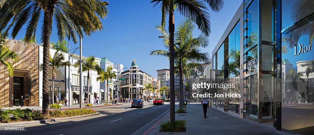 Exclusive boutiques and shops on Rodeo Drive.