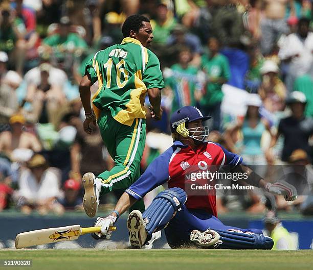 Kevin Pietersen of England makes his century during the seventh and final one day international match between South Africa and England at the...