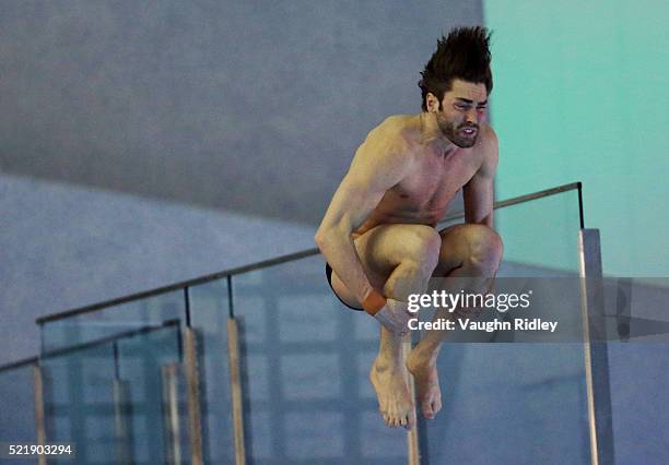 Maxim Bouchard of Canada competes in the Men's 10m Semifinals during Day Three of the FINA/NVC Diving World Series 2016 at the Windsor International...