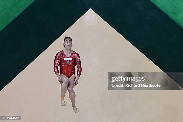 Giulia Steingruber of Switzerland competes on the floor during quailifaction in the Artistic Gymnastics Aquece Rio Test Event at the Olympic Olympic...