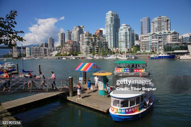 canada, british columbia, vancouver, false creek, skyline - granville island stockfoto's en -beelden