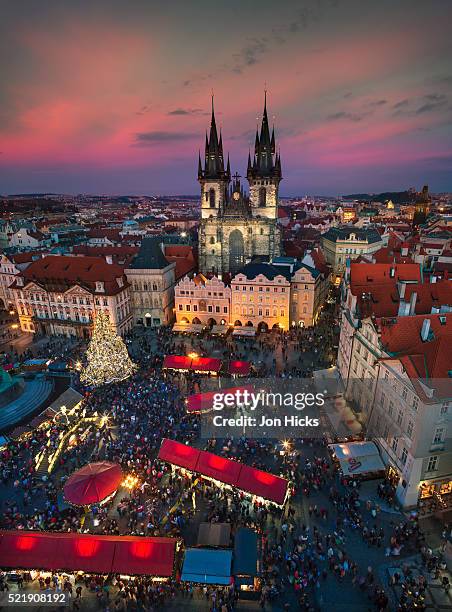 prague christmas market in old town square. - julmarknad bildbanksfoton och bilder