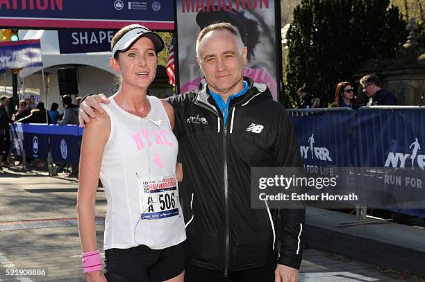 Winner of the 13th Annual MORE/SHAPE Women's Half-Marathon Caroline LeFrak and President and C.E.O. Of New York Road RunnersÊMichael CapirasoÊpose...