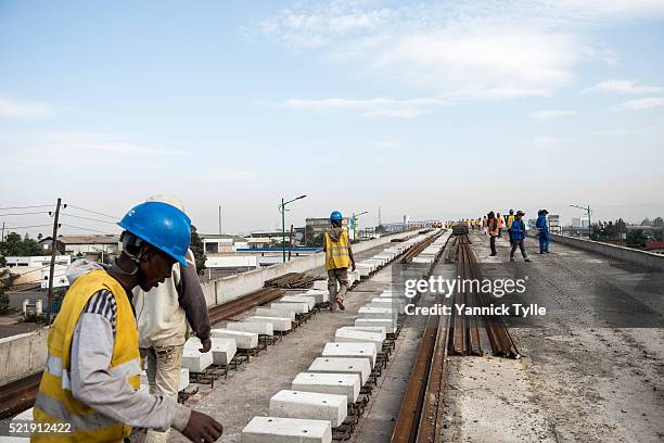 light rail system construction in addis ababa - addis ababa stock pictures, royalty-free photos & images