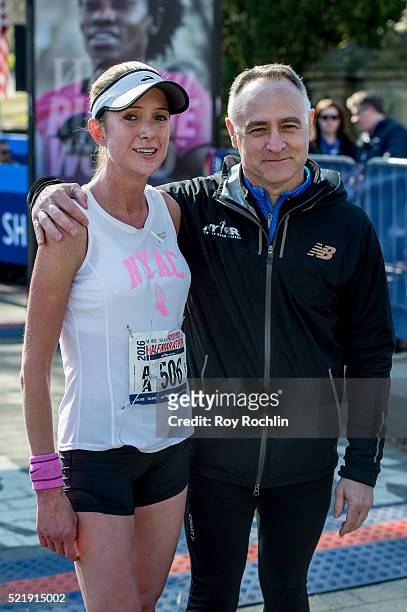 Marathon winner Caroline LeFrak with President and C.E.O. Of New York Road Runners Michael Capiraso after she crossed the fiinsh line during the 13th...
