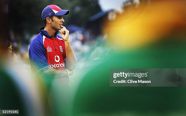 Michael Vaughan of England looks on during the trophy presentation having lost the seventh and final one day international match between South Africa...