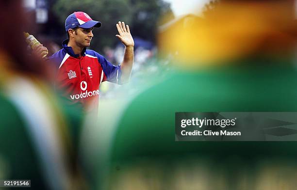 Michael Vaughan of England looks on during the trophy presentation having lost the seventh and final one day international match between South Africa...