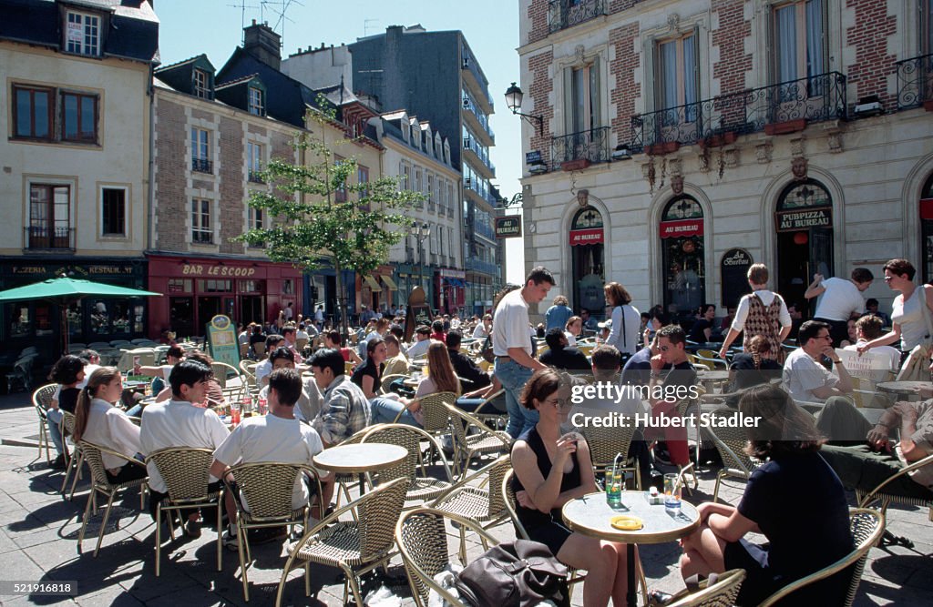 Busy Sidewalk Cafe in Rennes