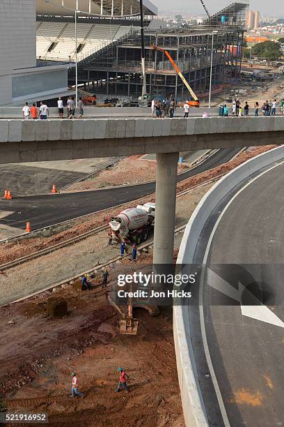 the arena de sao paulo under construction three months before the opening match of the 2014 world cup - stadion san paolo stock pictures, royalty-free photos & images