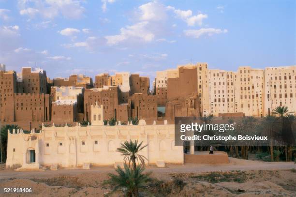 apartment complexes in shibam - shibam stock pictures, royalty-free photos & images